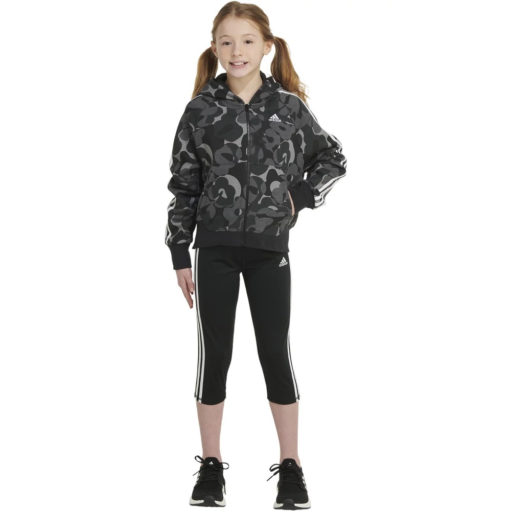 Adidas Girls Zip-Front Essential 3-Stripe Fleece jacket Black Camo Size M - Picture 7 of 7